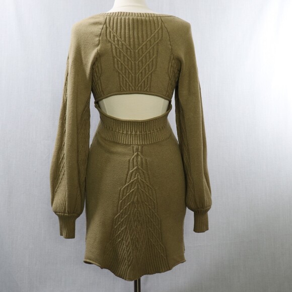 Free People Emmaline Sweater Dress Womens M Green Cutout Back Balloon Sleeve - Picture 7 of 16